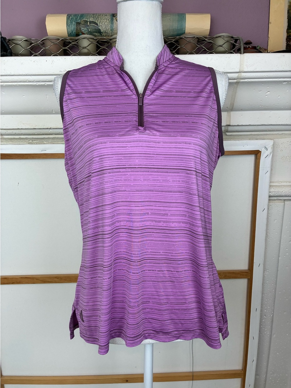 Adidas Golf or Tennis Sleeveless Zip-Trim Purple Striped Top